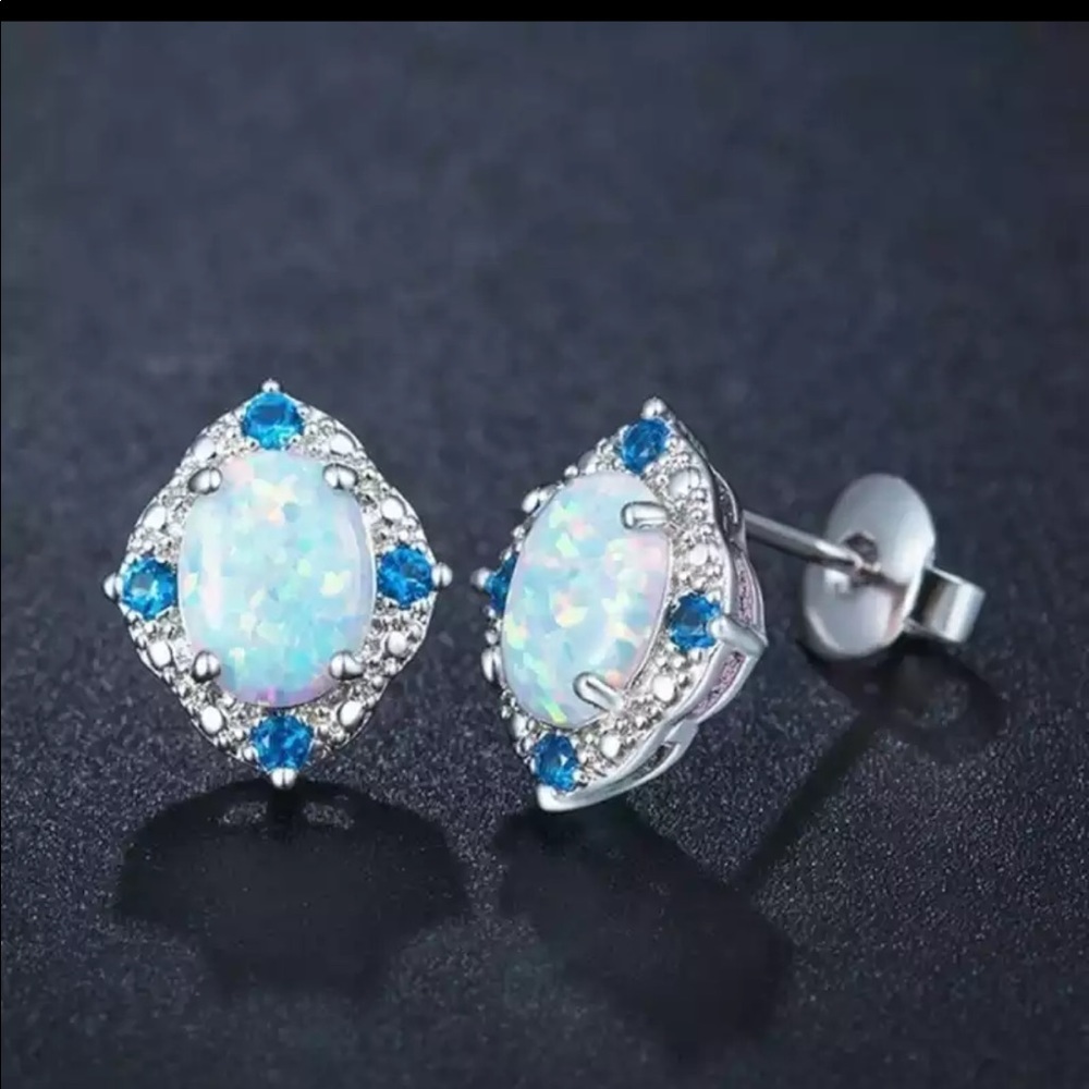 Sterling Silver Cubic Zirconia Opal Earrings